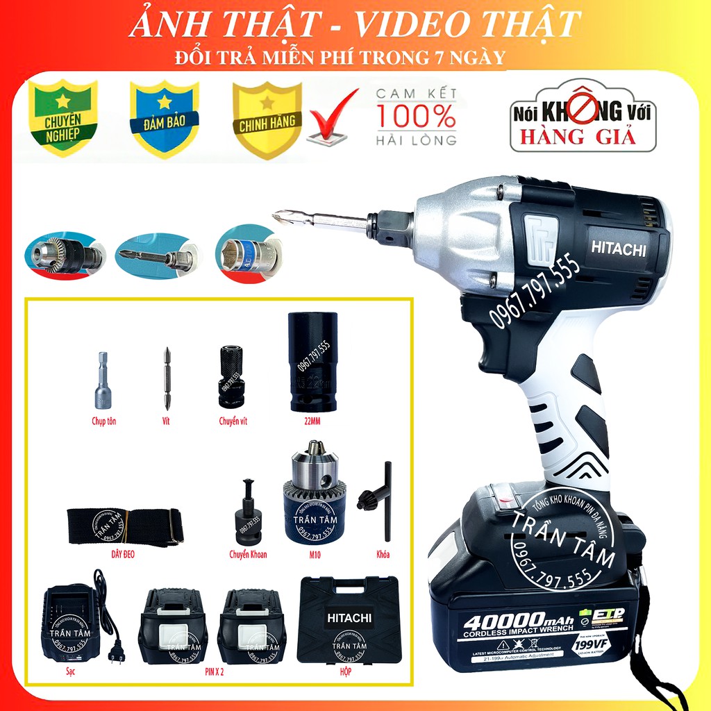 Máy Khoan Pin - Siết Bulong Hitachi 3 chức năng khoan bắn vít siết ốc,lõi đông không chổi than,an toàn tiện lợi(HTC09)