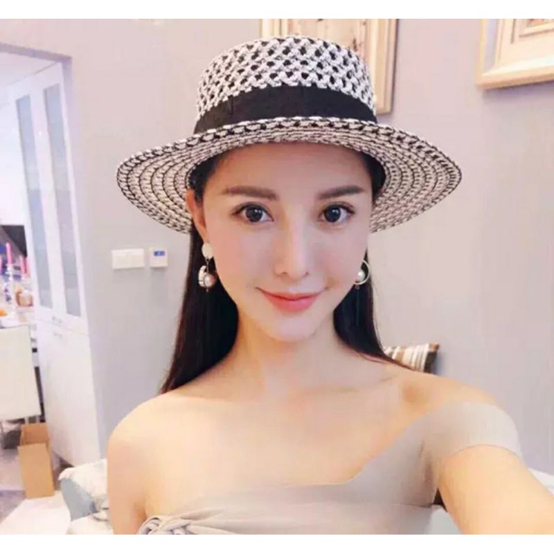 Nón rộng vành đi biển Mũ fedora vành nhỏ Kiểu cách sang chảnh