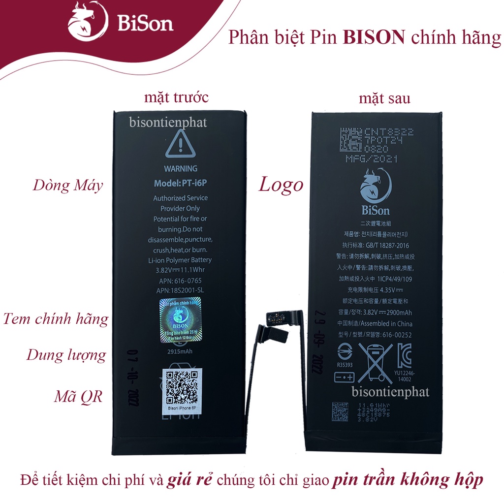 Pin BISON Iphone X chính hãng - Pin Con Trâu - BH 12 tháng online - Dung Lượng 2716 mAh