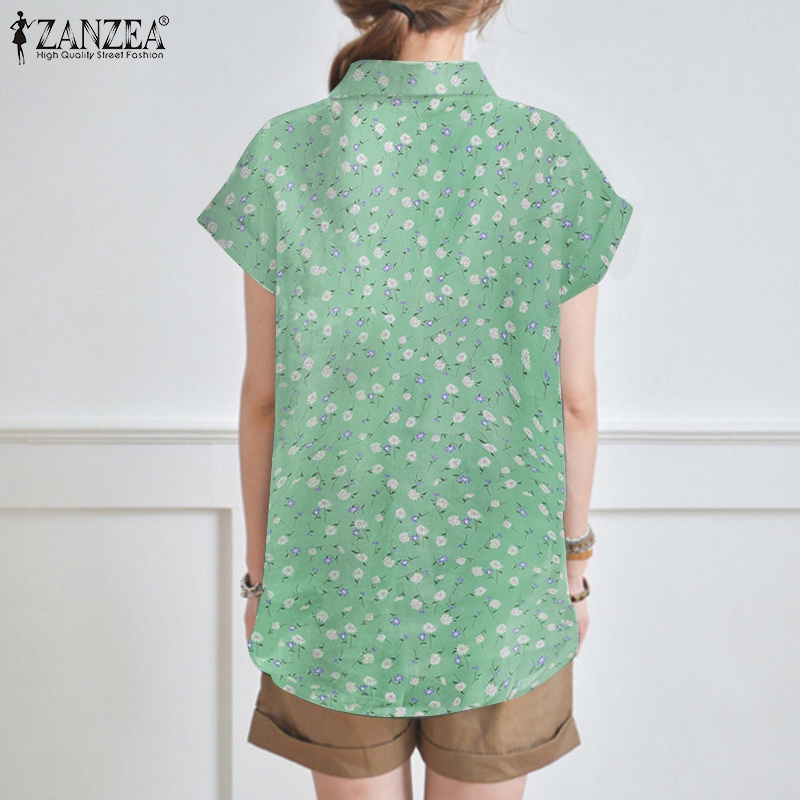 Áo sơ mi ZANZEA dáng rộng ngắn tay in hoa thời trang retro nữ tính