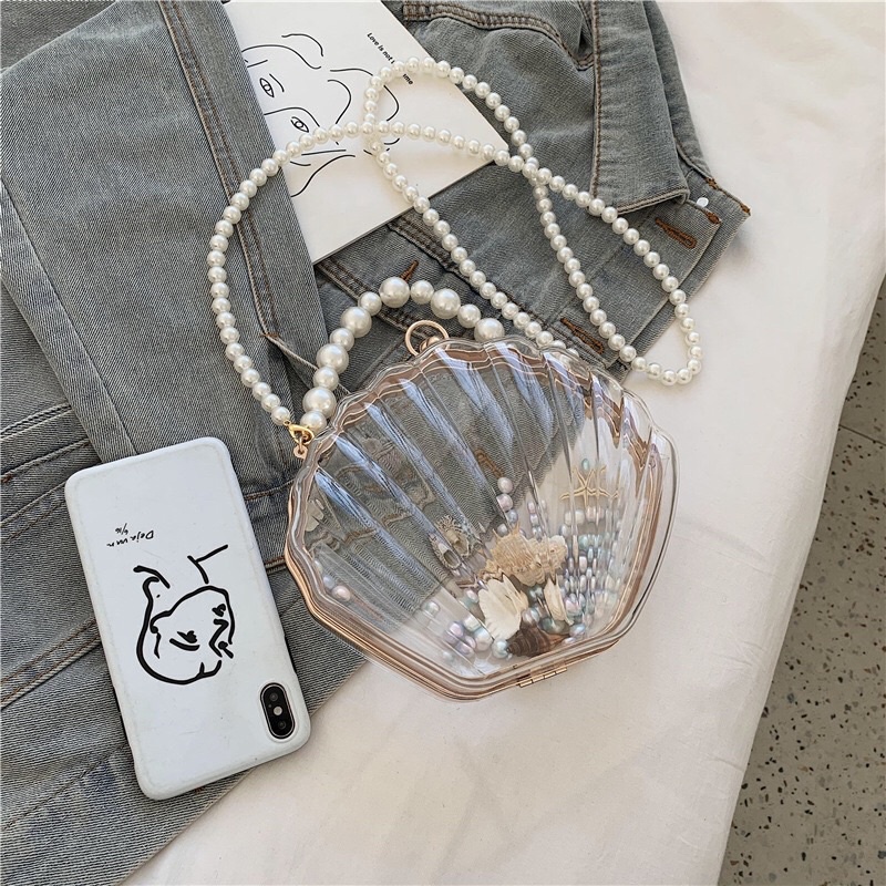ví cầm tay có dây đeo hình vỏ s.o chụp ảnh hoặc đi tiệc mi.ka trong suốt. BAG050