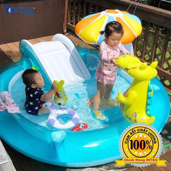 Bể bơi phao mini khủng long có cầu trượt rộng rãi trẻ em - TAMIBEBE