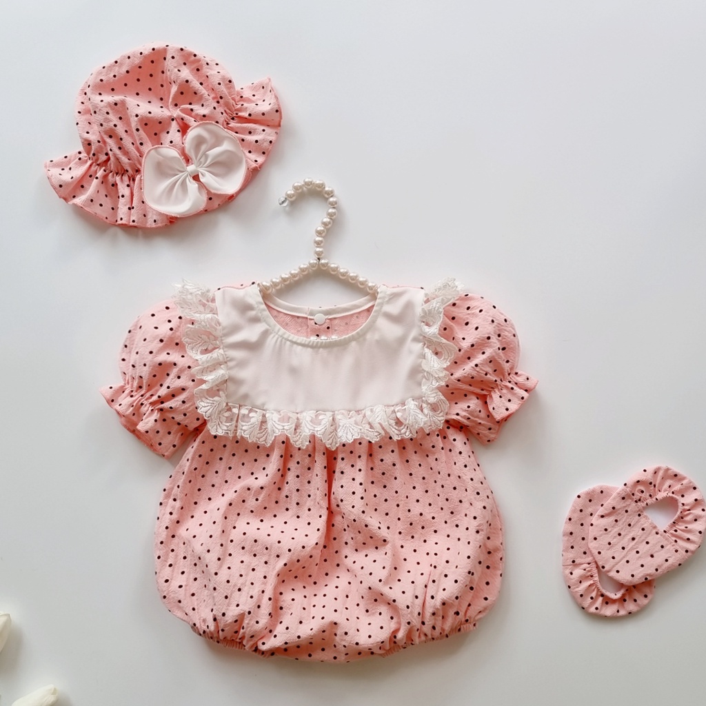 Bodysuit cho bé hồng chấm bi đen