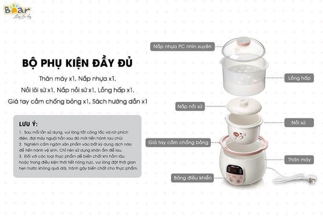 NỒI NẤU CHÁO ĐA NĂNG 4in1 BEAR 0,8L