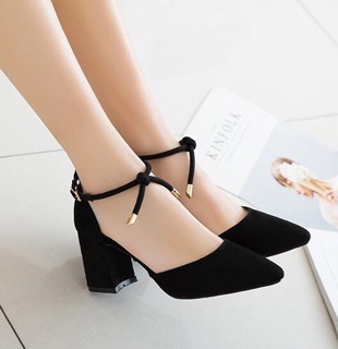 Giày bít da si nỉ bền đẹp 7cm. 2 màu đen và da