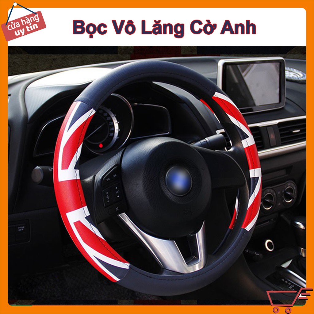 Bọc Vô Lăng Ô Tô Cờ Anh Size 38 - Chất Liệu Da PU Cao Cấp