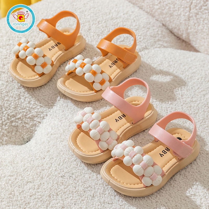 Giày sandal IQ ANGEL đế mềm đính bông hoa thời trang mùa hè xinh xắn dành cho bé gái
