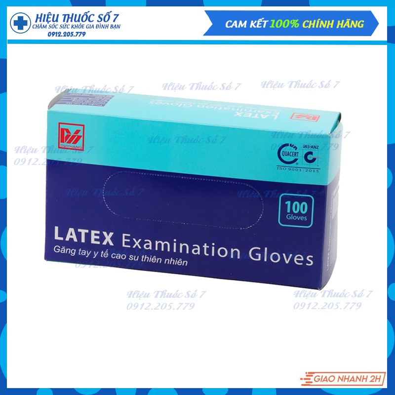[Giao hỏa tốc HCM] Găng tay y tế Latex Examination Gloves hộp 100 cái - Chất liệu cao su thiên nhiên (không bột)