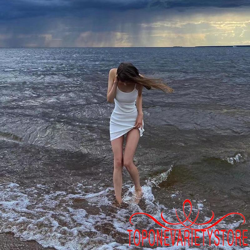 Topone Đầm Hai Dây Hở Lưng Màu Trơn Thời Trang Mùa Hè Cho Nữ