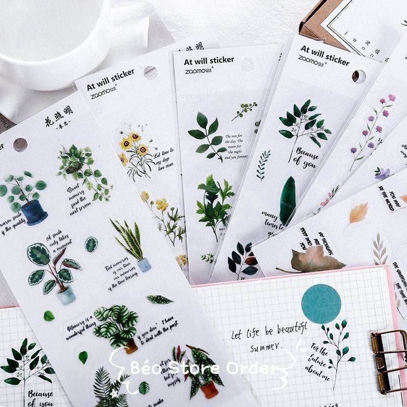 Sticker hình dán họa tiết hoa lá trang trí sổ tay