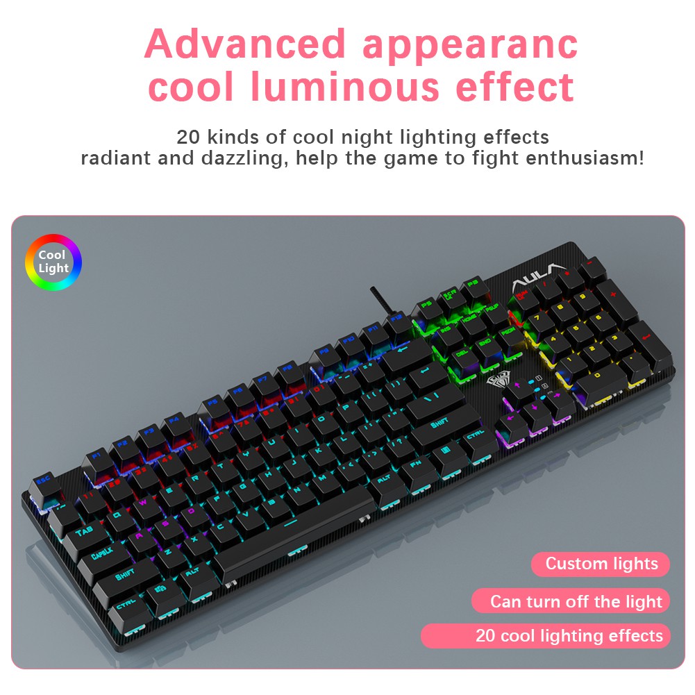 AULA S2022 Gaming Keyboard Bàn Phím Cơ Gaming Mechanical  Keyboard 104keys with RGB LED Lights