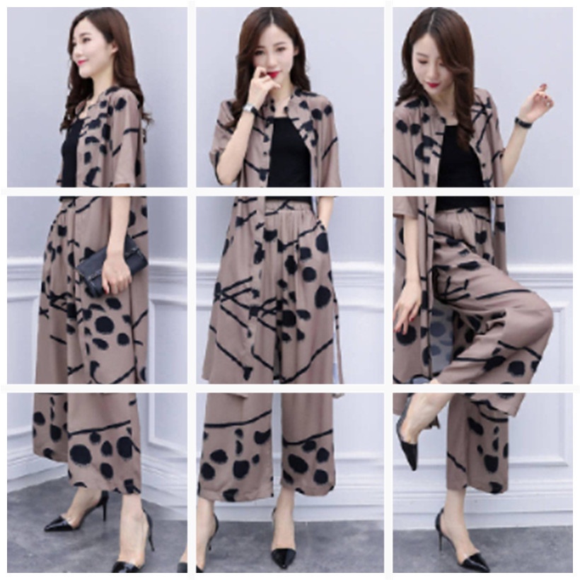 Set Áo Cardigan + Quần Ống Rộng Phong Cách Hàn Quốc Thời Trang Mùa Hè C8348