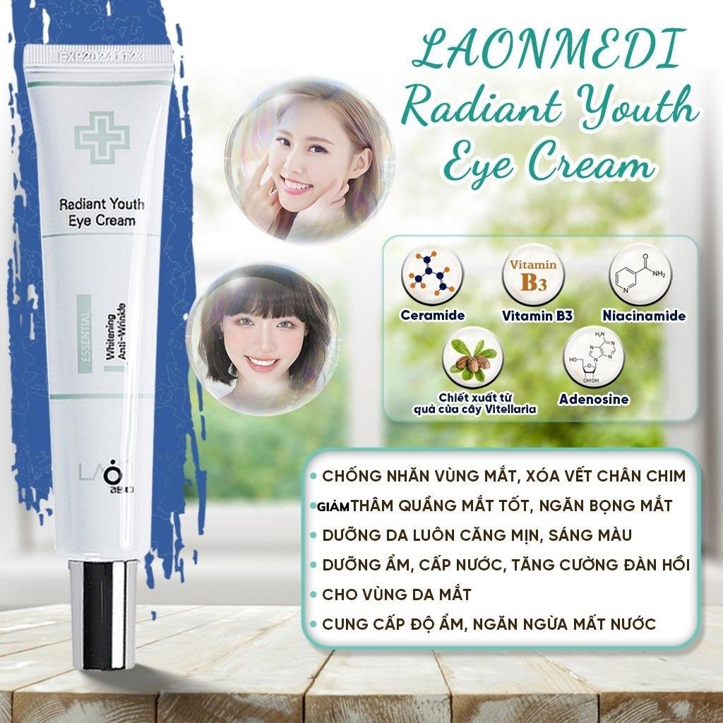 Kem dưỡng mắt, giảm thâm, cải thiện nếp nhăn Esential Radiant youth LAON - Sale Chính hãng
