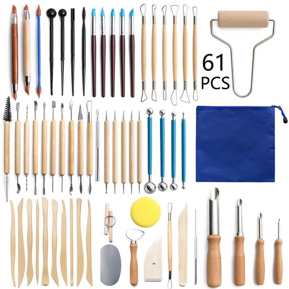 ZAIJIE24 Set 61 Dụng Cụ Tạo Hình Đất Sét Kèm Túi Đựng