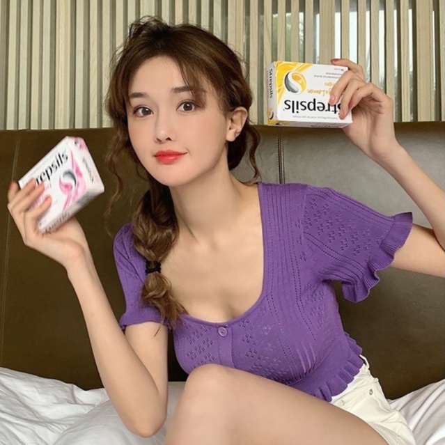 Áo len ZHELIHANGFEI tay ngắn cổ vuông thời trang trẻ trung cho nữ