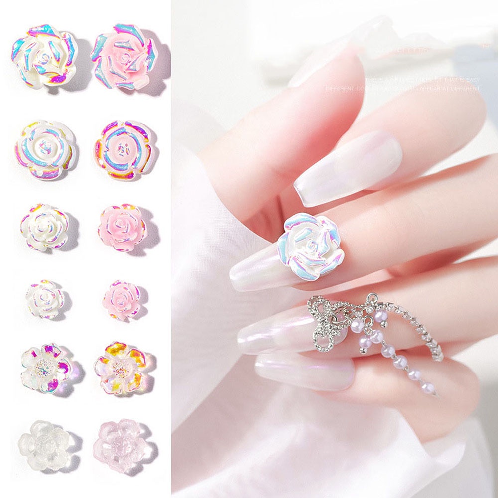 Phụ Kiện Trang Trí Móng Tay Hình Hoa Hồng 3D Bằng Nhựa Resin Màu Sắc Ngọt Ngào Diy