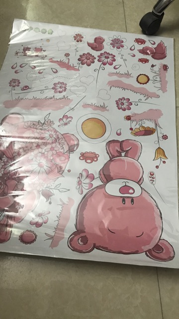 Decal trang trí bộ cặp gấu hồng siêu xink