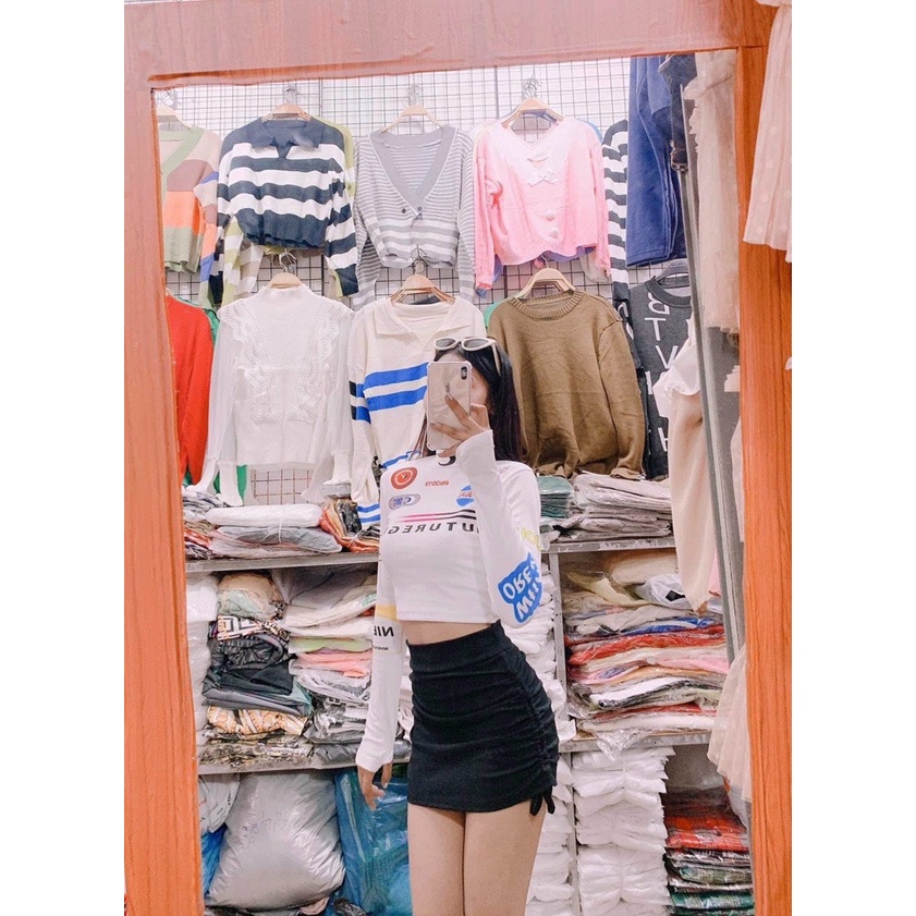 thun gân- chân váy rút 2 bên sườn k lót