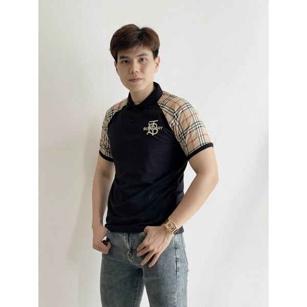 Áo Polo nam thêu BR tay giáp lăng chất liệu cotton cao cấp thiết kế quý phái sang trọng