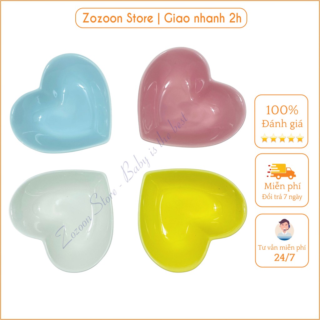 Bát ăn dặm cho bé gốm sứ hình trái tim 4 màu chất liệu gốm sứ chịu nhiệt cao cấp 150ml - Zozoon Store