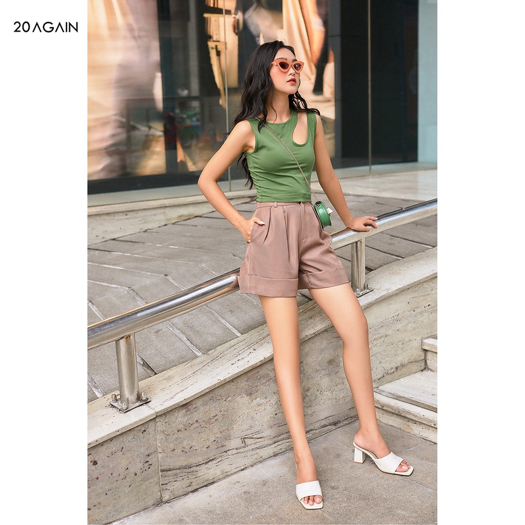Áo thun crop top hở vai nữ tính 20AGAIN, thiết kế lệch vai quyến rũ ATA1471 | BigBuy360 - bigbuy360.vn