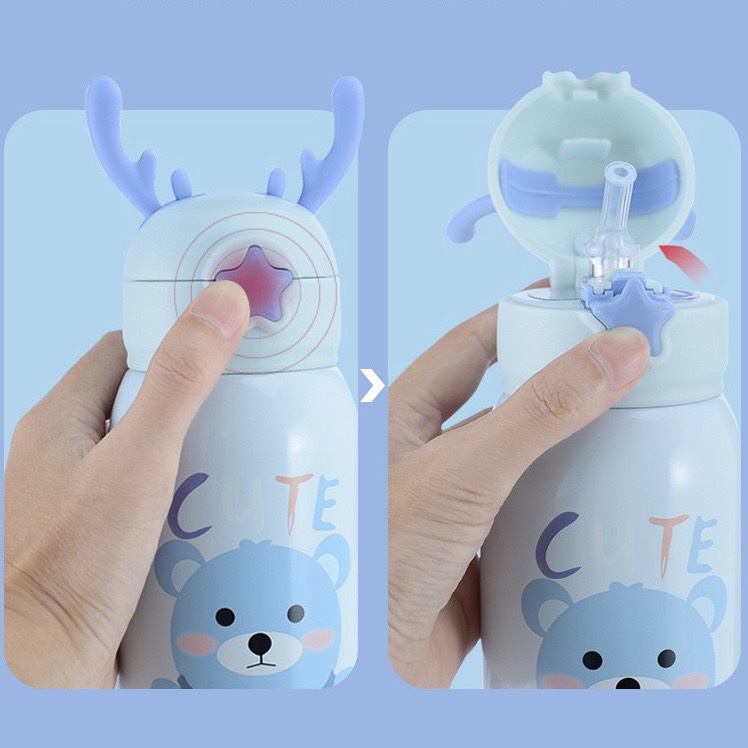Bình nước cho bé đi học bình nước giữ nhiệt 500ml 2 lớp inox 316 cao cấp tặng kèm túi giữ nhiệt và nắp phụ Bunakids BN11