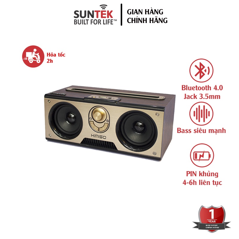 Loa Bluetooth Không Dây SUNTEK Kimiso KM-7 - 20W | Nghe nhạc 6h | Bass trầm ấm | Vân gỗ