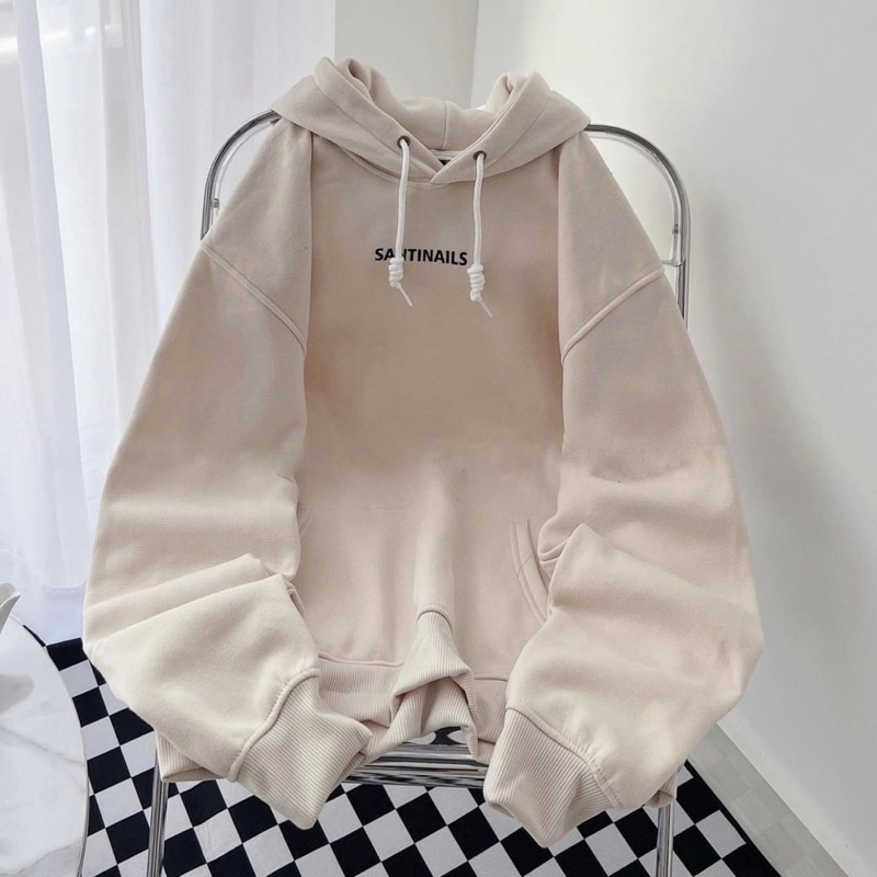 [Mã SKAMFSW175 giảm 10K đơn 50K] (sẵn) Áo Hoodie nỉ lót bông form rộng Santinails unisex (nam nữ mặc được)