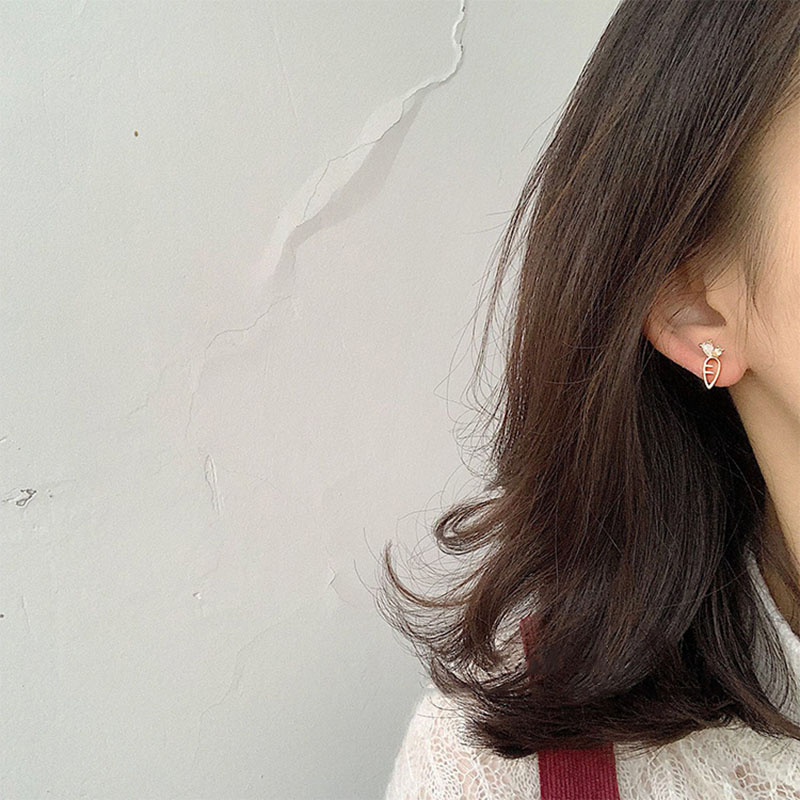 Bông Tai Mạ Bạc 925 Hình Thỏ Cà Rốt Đơn Giản Dễ Thương