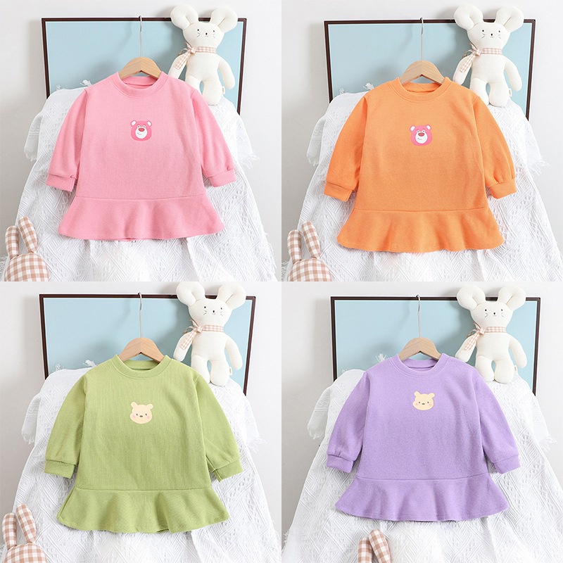 Đầm sweater tay dài cổ tròn thời trang mùa thu cho bé gái