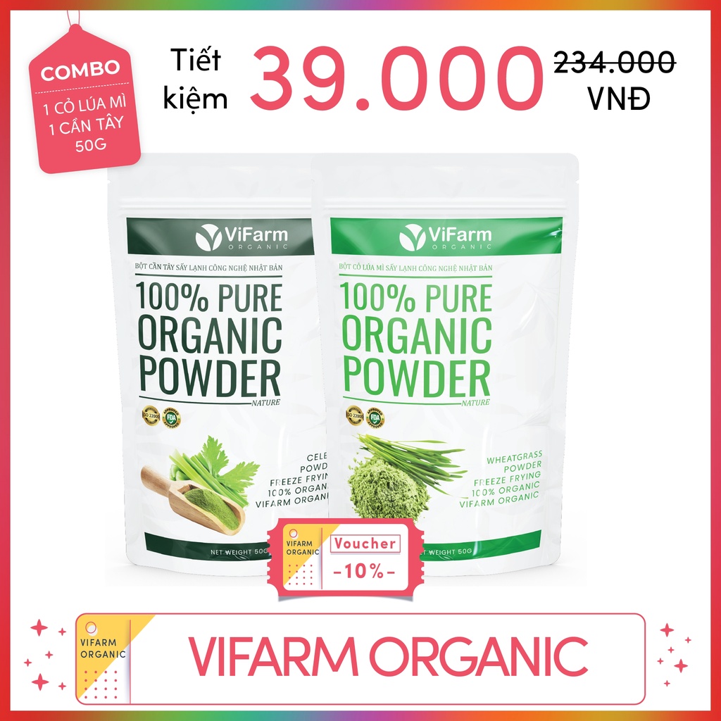 Bột Cỏ Lúa Mì Nguyên Chất 100% ViFarm 50Gram