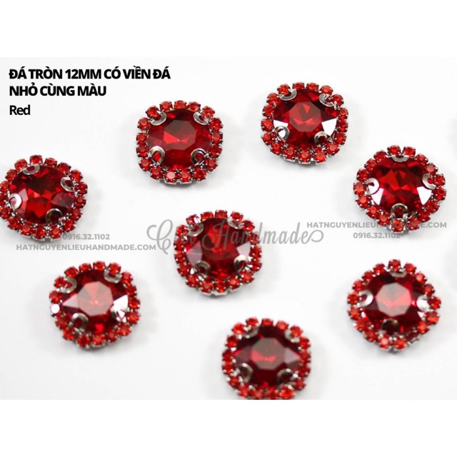 Đá tròn đế trắng 12mm có viền đá nhỏ cùng màu Cici Handmade chuyên hạt đá hạt pha lê hạt cườm hạt trang sức tự làm