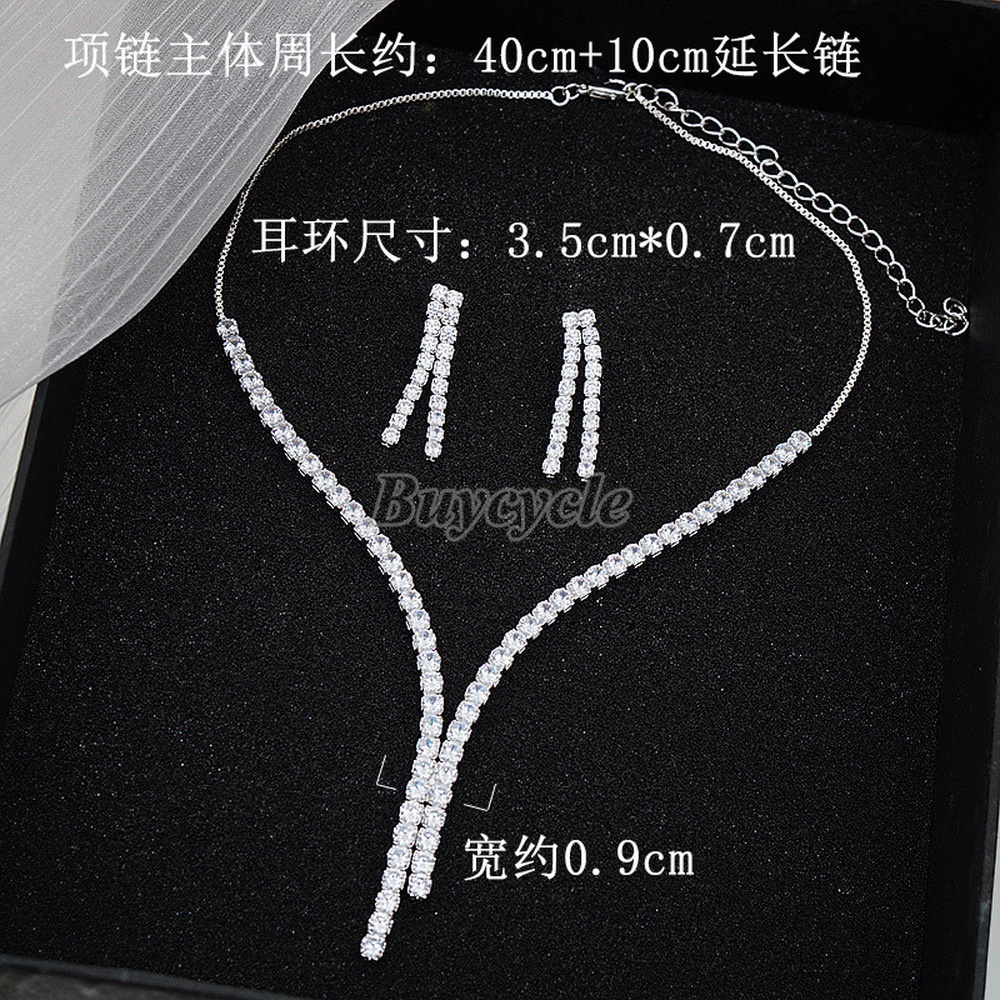 Bộ Vòng cổ Bông Tai Đính Đá Toàn Diện Cho Cô Dâu
