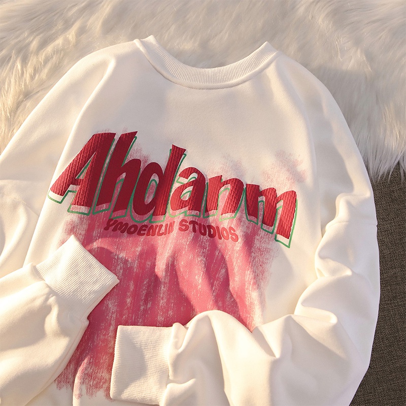 Áo sweatshirt ZHELIHANGFEI tay dài cổ tròn dáng rộng in họa tiết chữ cái thời trang trẻ trung
