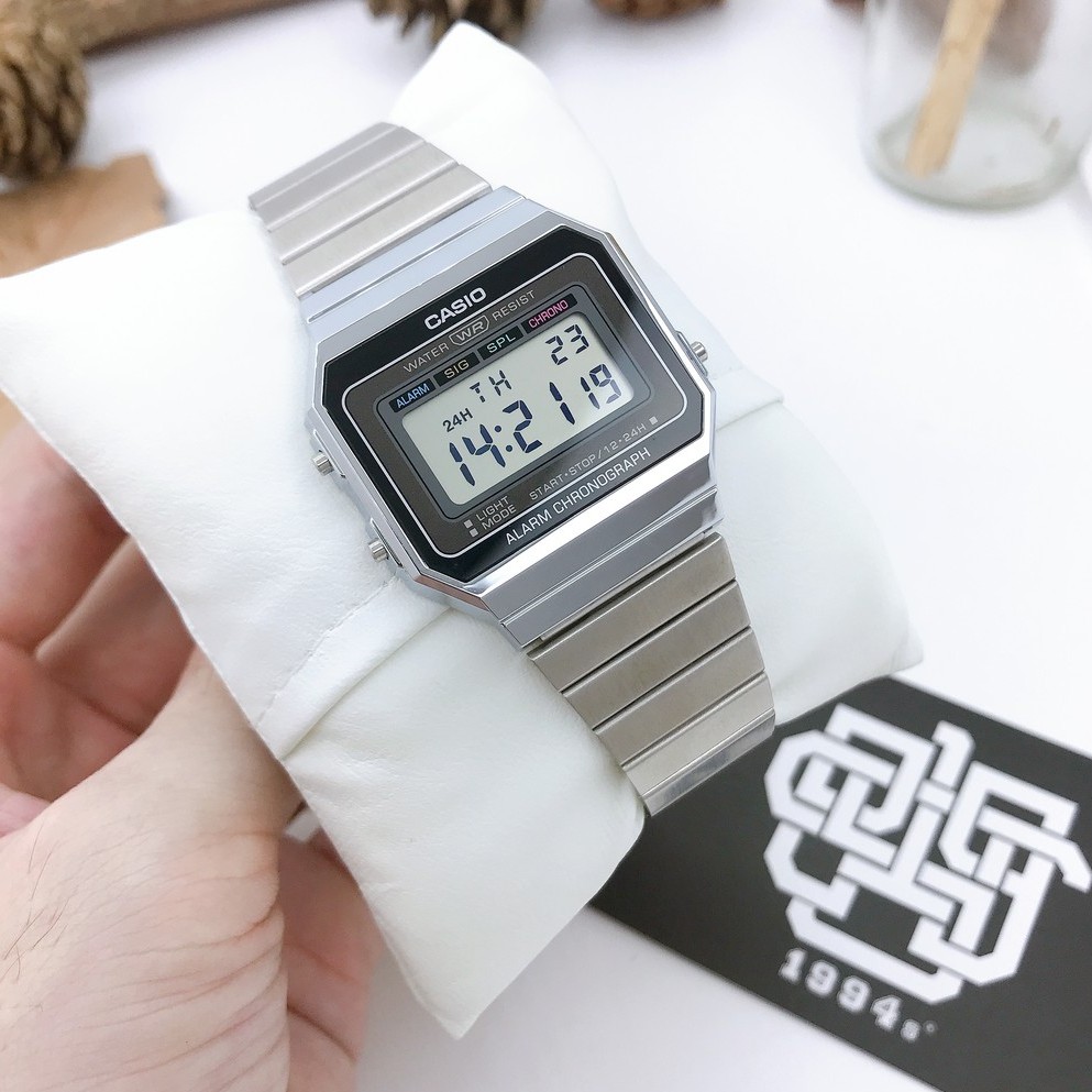 Đồng hồ nam/nữ Casio A700 Series, dây thép không gỉ, chống nước 50m, size 35.5mm, hàng chính hãng