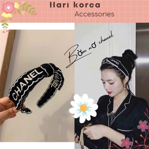 Bờm Nơ chan€l Hai Màu Đen Trắng Họa Tiết Xinh - Hari korea Accessories