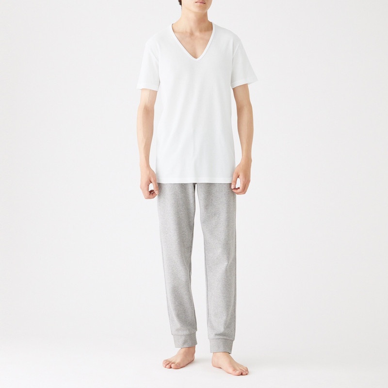 Muji Áo Thun Cổ V Cotton Thoáng Khí