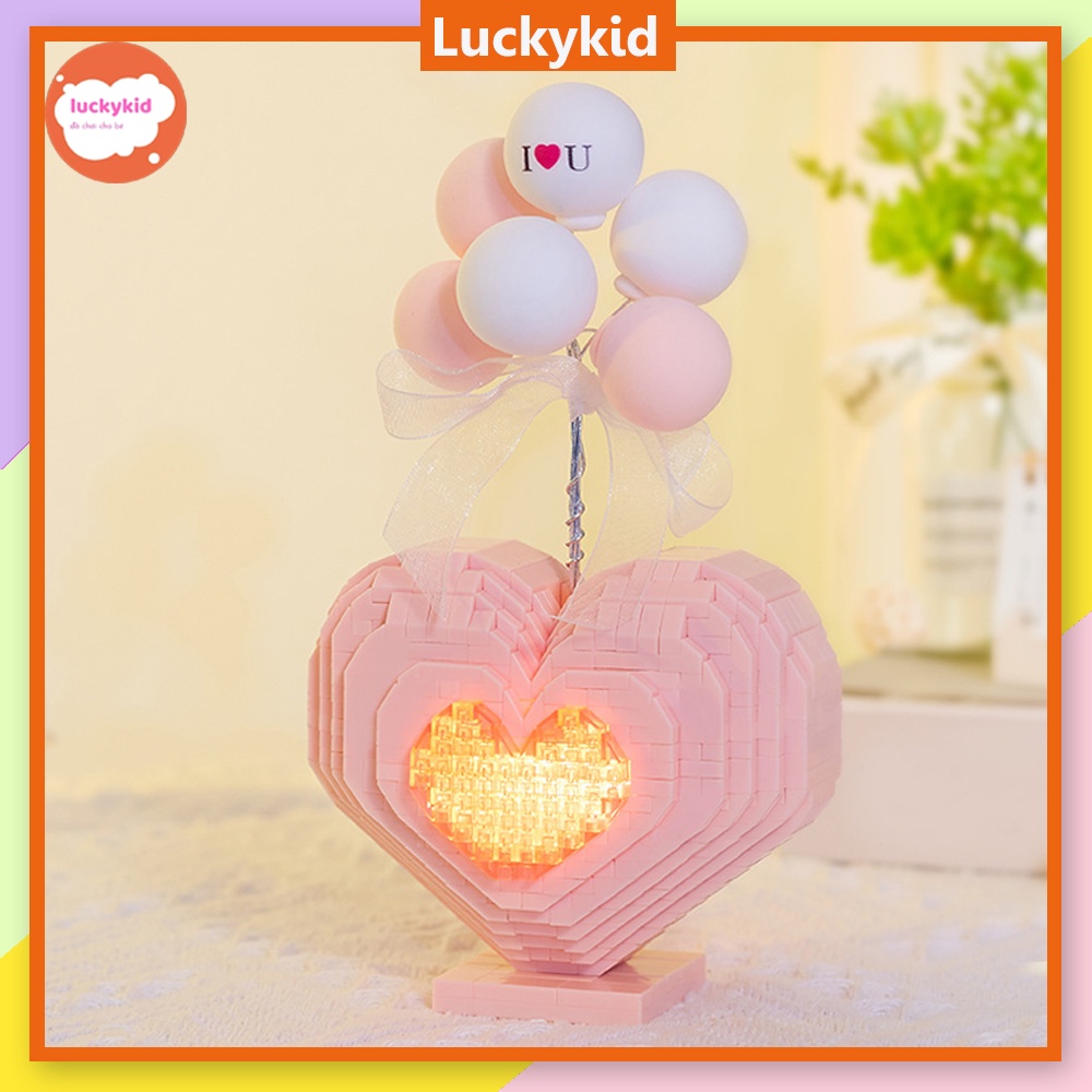 Mô hình lắp ráp lắp ghép xếp hình trái tim mini 3d có đèn và bóng làm quà tặng bạn gái, valentine, trang trí - Luckykid