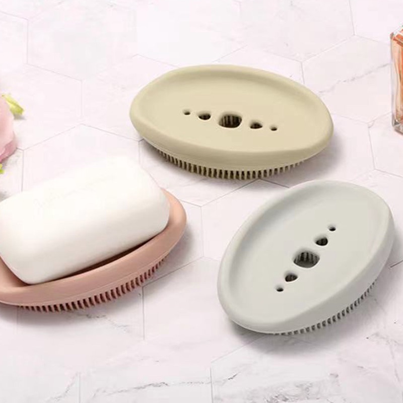 Bàn Chải Silicol Kèm Giá Đựng Xà Phòng Ráo Nước 2in1 Đa Năng Cho Nhà Bếp Nhà Tắm