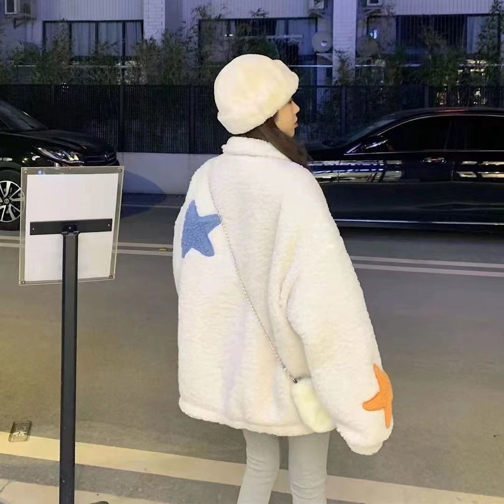 ZHELIHANGFEI Áo Khoác Lông Cừu Form Rộng Kiểu Dáng Dễ Thương Hợp Thời Trang