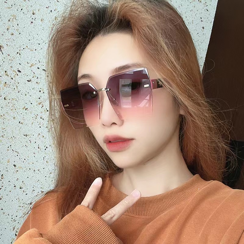 Kính Mát Thời Trang Hàn Quốc Không Gọng Hình Đa Giác Chống Tia UV Bảo Vệ Mắt Cho Nữ