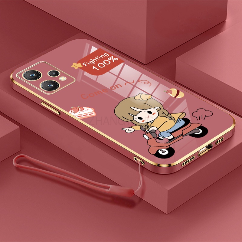Ốp Điện Thoại TPU Silicon Mạ Điện Hình Cô Gái Chạy Xe Mô Tô Gắn Dây Đeo Cho Realme 9 Realme 9 pro