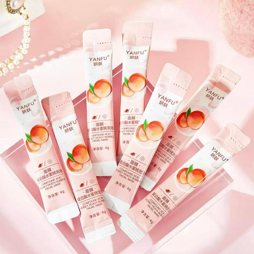 [ Hộp 12 gói] Mặt Nạ Sủi Bọt Đào Yanfu Làm Sạch Da Giúp Da Mềm Mịn Căng Bóng
