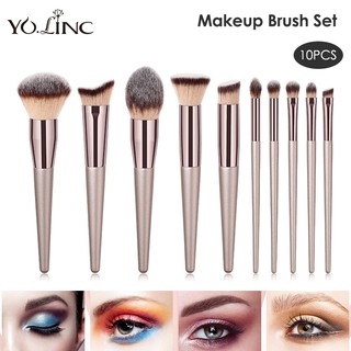 YOLINC 10 cái Chổi trang điểm Champagne chuyên nghiệp Bộ mỹ phẩm Phấn nền Phấn mắt Phấn mắt Che khuyết điểm Má hồng Trang điểm Bộ cọ Bộ công cụ