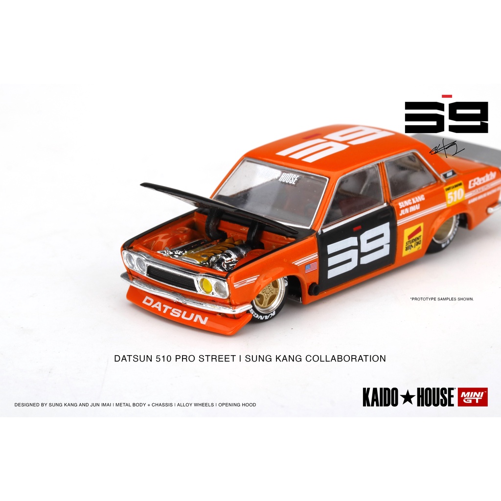 Xe Mô Hình Datsun 510 Pro Street  1/64 KAIDO HOUSE/ MiniGT (Đỏ và Cam)