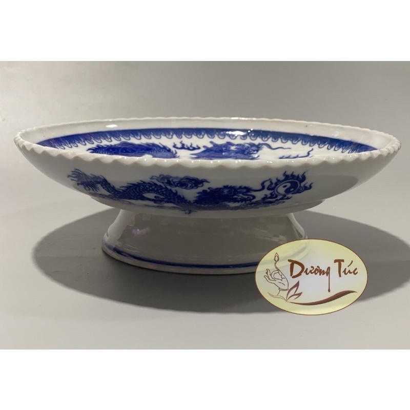 Đĩa Trái Cây Long Phụng Thờ Cúng - Gốm Sứ Bát Tràng 10inch