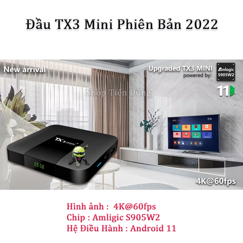 Đầu Android tv box TX3 Mini Plus Nâng Cấp Có RAM 2G + S905W2, Rom 16G, wifi 2.4gh, sủ dụng phân mền ATV 11 bản 2022