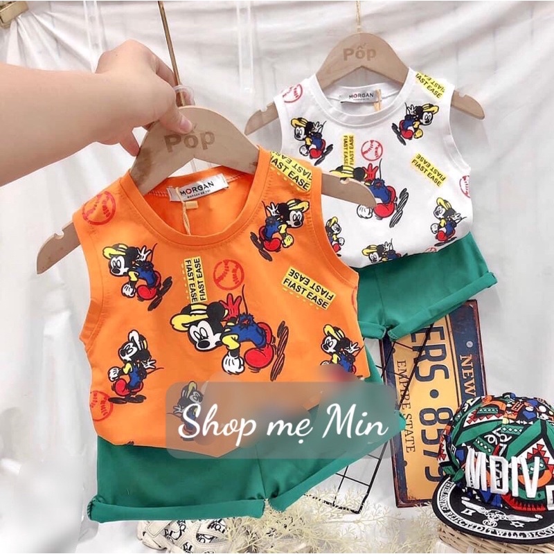 Set Đi Học Cho Bé Trai (Áo ba lỗ quần ngắn) Hình chuột Mickey màu sắc cực tôn da cho bé 1-5 tuổi