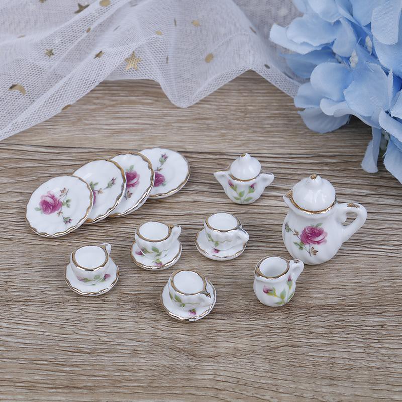 Jettingbuy 15Pcs 1:12 Căn Phòng Búp Bê Nhỏ Bộ Đồ Ăn Bằng Sứ Gốm Trà Cà Phê Bộ Ly_BBYA2_168