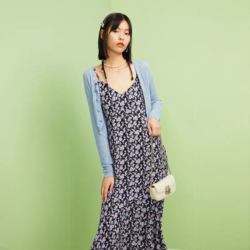 Đầm 2 dây hoa tím Peacebird